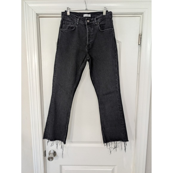 Anine Bing Denim - ANINE BING Black Denim Cropped Raw Hem Flare Jeans Size 29‎